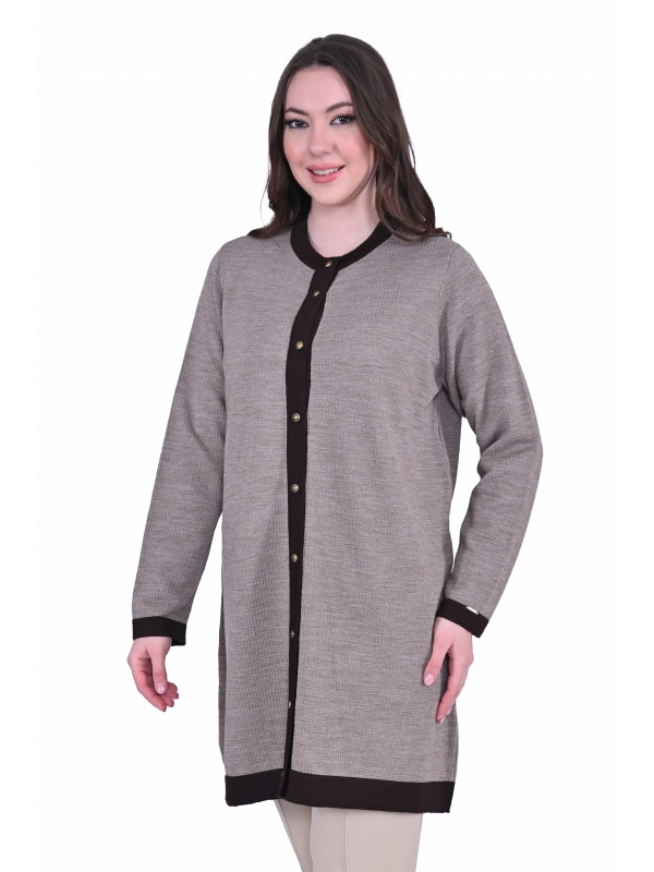 İNVEE 7068 Yün Karışımlı Vizon-Kahve Hırka