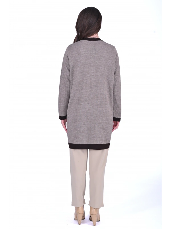 İNVEE 7068 Yün Karışımlı Vizon-Kahve Hırka