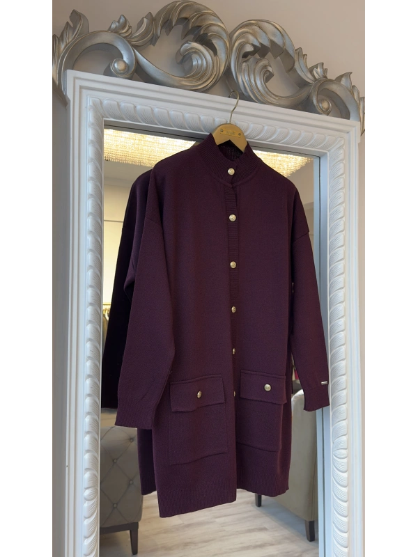 İNVEE 7070 Yün Karışımlı Triko Hırka - Bordo