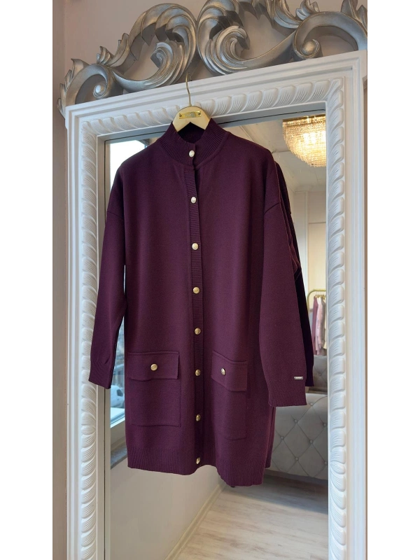 İNVEE 7070 Yün Karışımlı Triko Hırka - Bordo