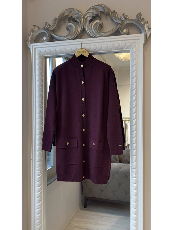 İNVEE 7070 Yün Karışımlı Triko Hırka - Bordo