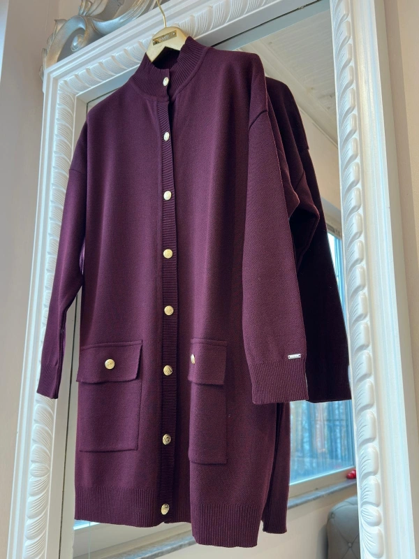 İNVEE 7070 Yün Karışımlı Triko Hırka - Bordo