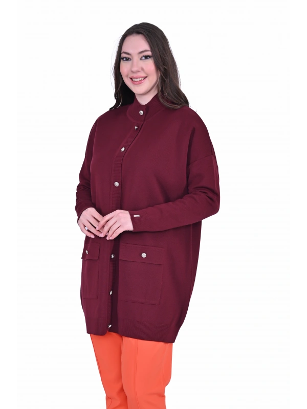 İNVEE 7070 Yün Karışımlı Triko Hırka - Bordo