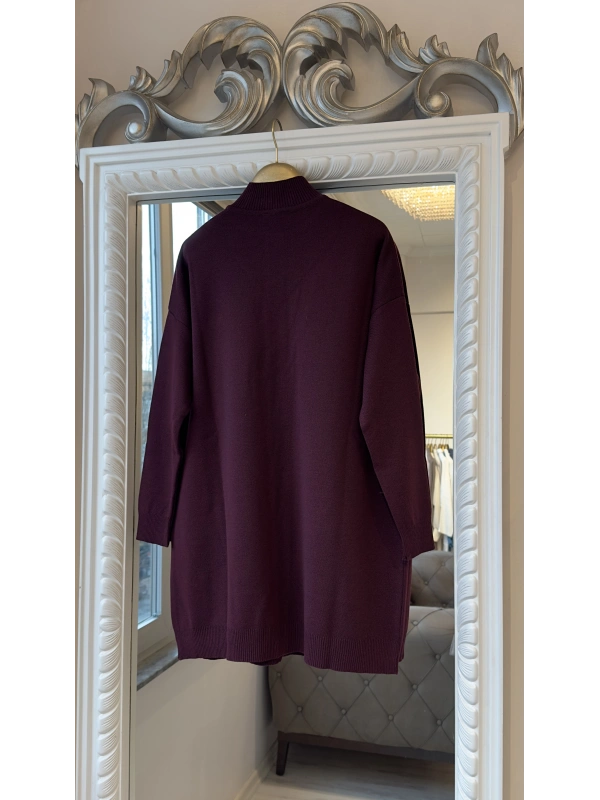 İNVEE 7070 Yün Karışımlı Triko Hırka - Bordo