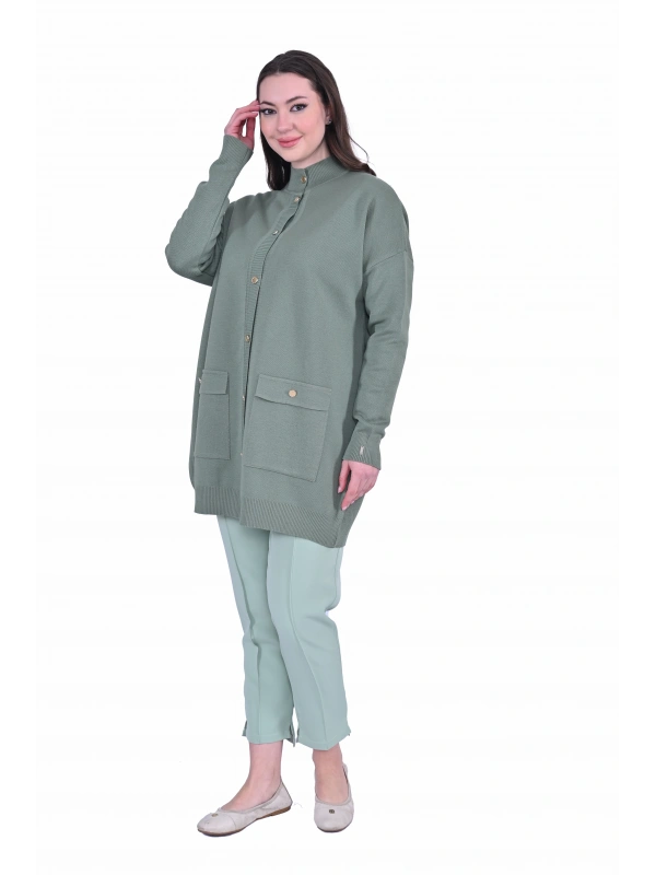 İNVEE 7070 Yün Karışımlı Triko Hırka - Çağla