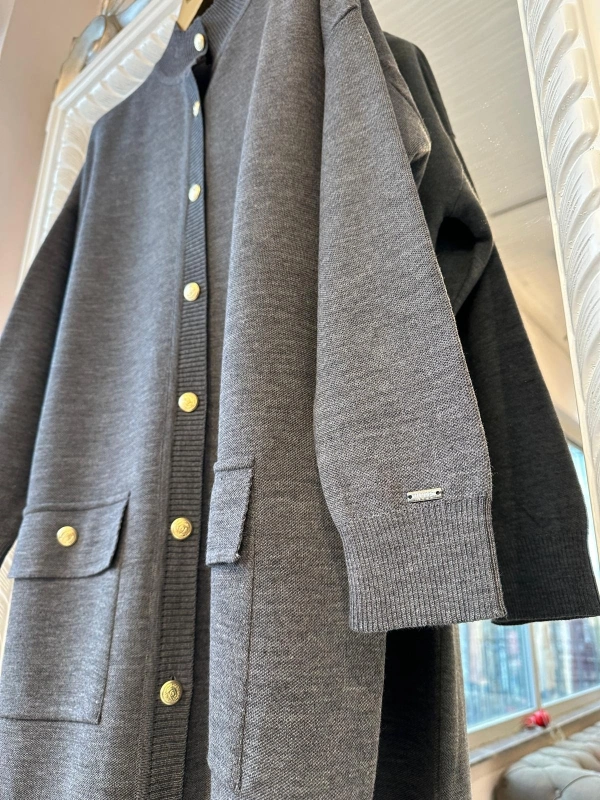 İNVEE 7070 Yün Karışımlı Triko Hırka - Gri