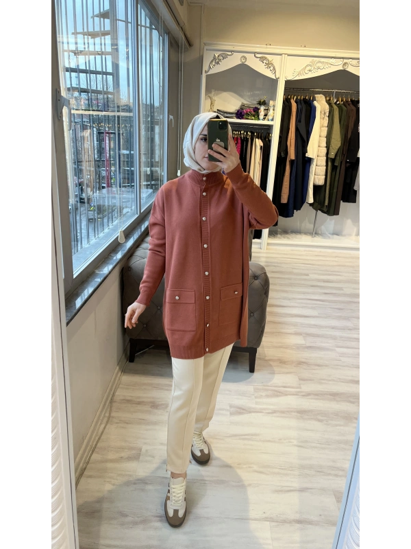 İNVEE 7070 Yün Karışımlı Triko Hırka - Kiremit