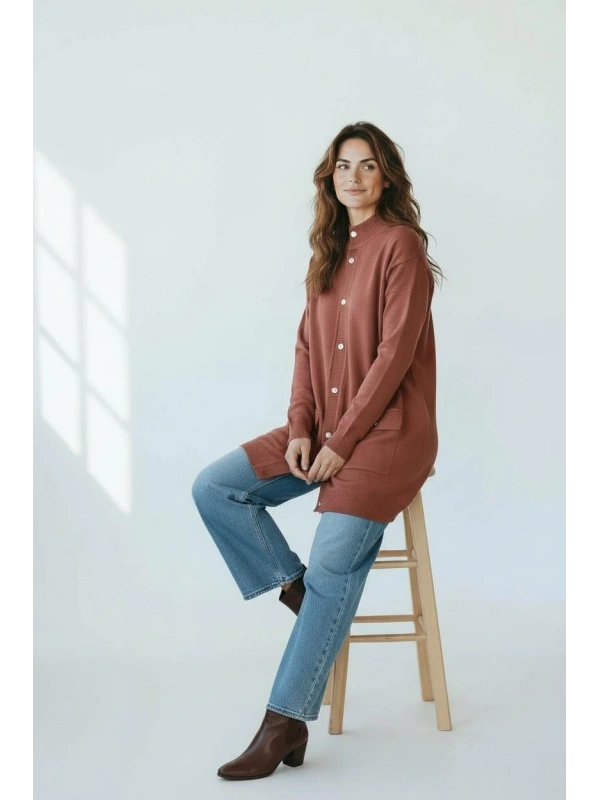 İNVEE 7070 Yün Karışımlı Triko Hırka - Kiremit