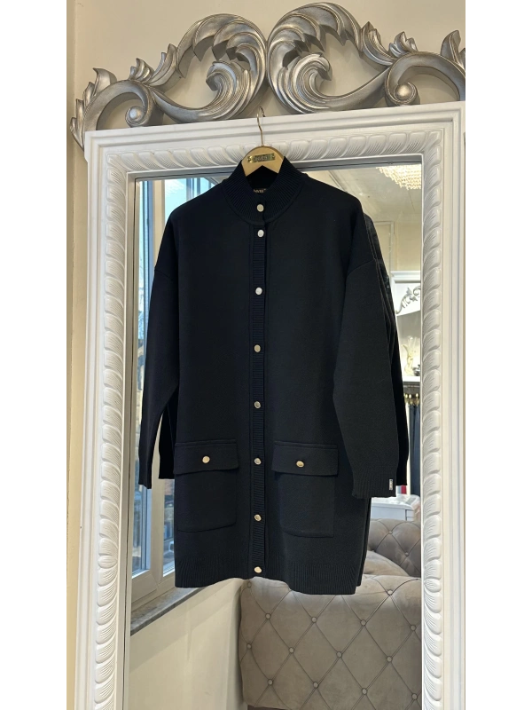 İNVEE 7070 Yün Karışımlı Triko Hırka - Siyah