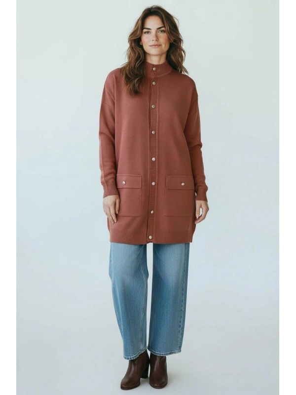 İNVEE 7070 Yün Karışımlı Triko Hırka - Kiremit