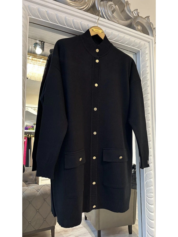 İNVEE 7070 Yün Karışımlı Triko Hırka - Siyah