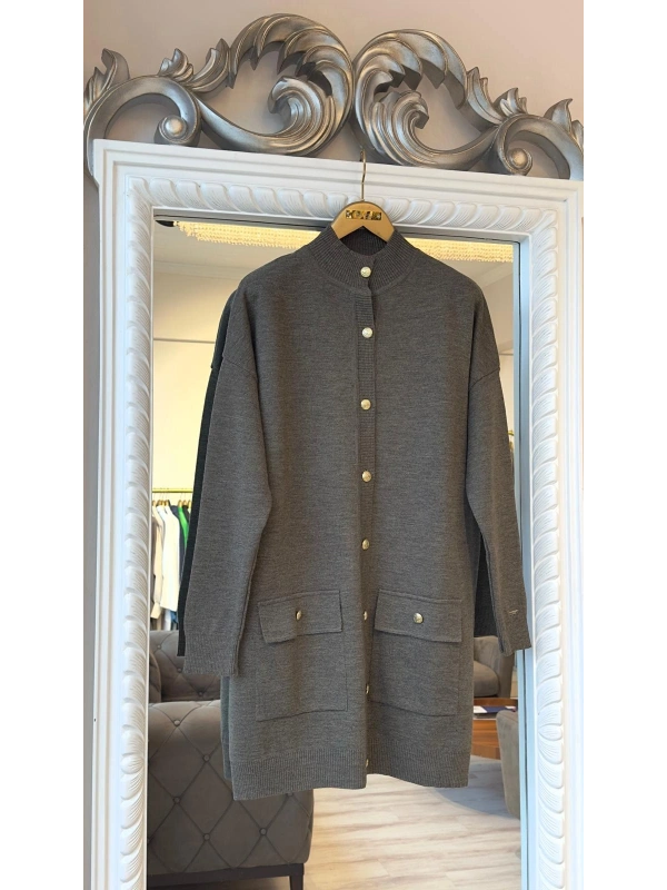 İNVEE 7070 Yün Karışımlı Triko Hırka - Vizon