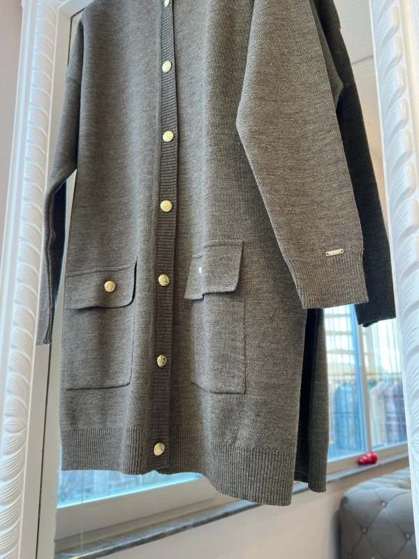 İNVEE 7070 Yün Karışımlı Triko Hırka - Vizon