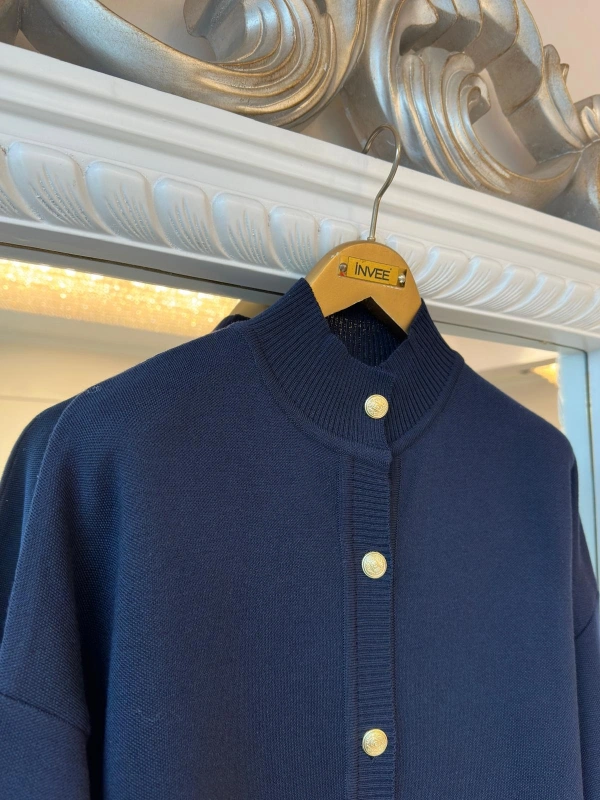 İNVEE 7070 Yün Karışımlı Triko Hırka - Lacivert