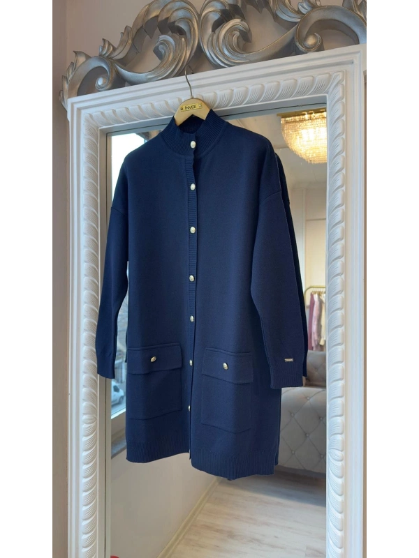 İNVEE 7070 Yün Karışımlı Triko Hırka - Lacivert