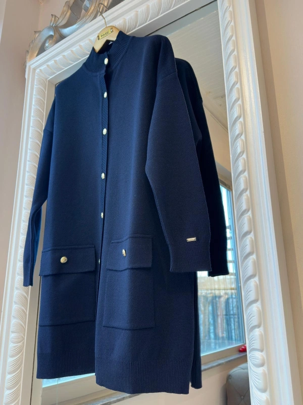 İNVEE 7070 Yün Karışımlı Triko Hırka - Lacivert