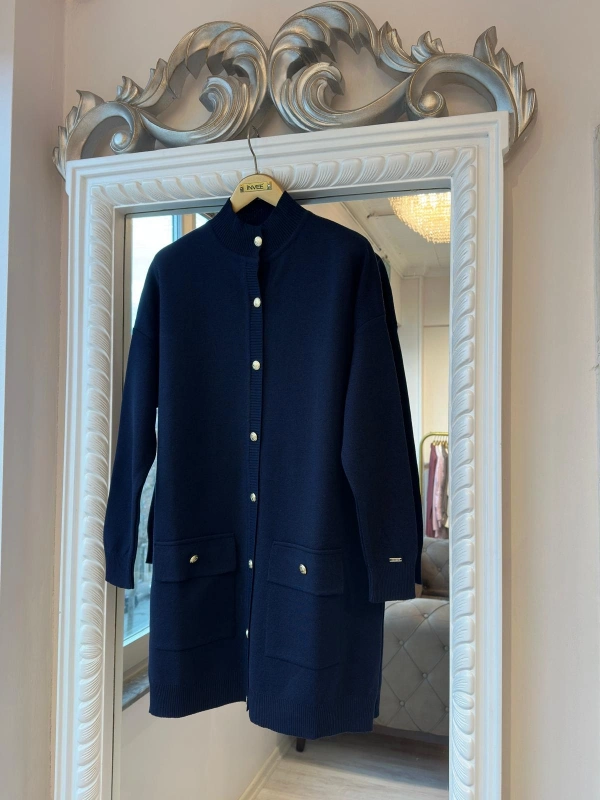 İNVEE 7070 Yün Karışımlı Triko Hırka - Lacivert