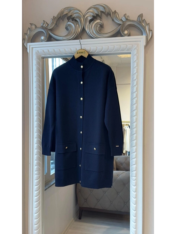 İNVEE 7070 Yün Karışımlı Triko Hırka - Lacivert