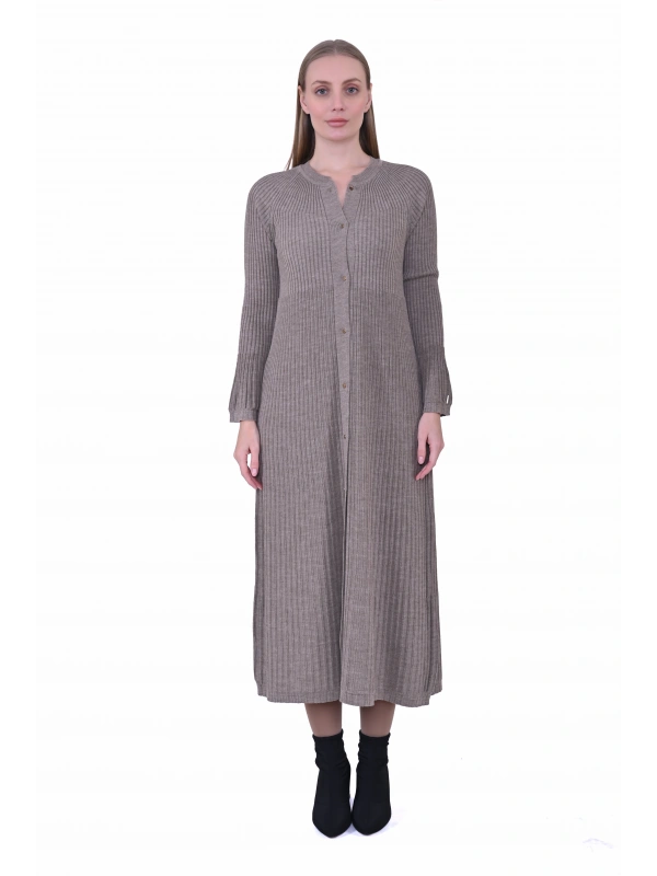 İNVEE 7073 Yün Karışımlı Hırka - Sütlü Kahve