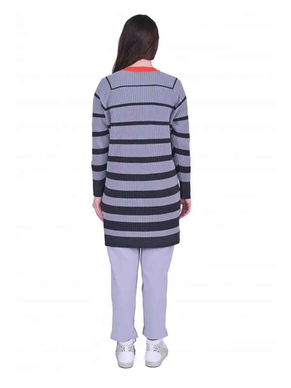 İNVEE 7075 Yün Karışımlı Renk Bloklu Hırka - Antrasit