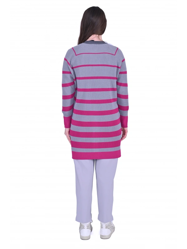 İNVEE 7075 Yün Karışımlı Renk Bloklu Hırka - Gri