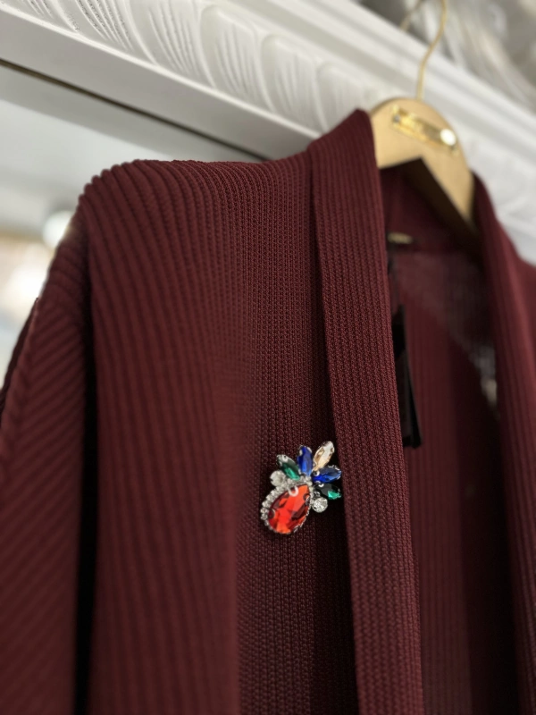 İNVEE 7077 Yün Karışımlı Bordo Hırka