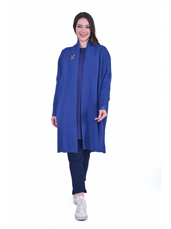 İNVEE 7077 Yün Karışımlı İndigo Hırka