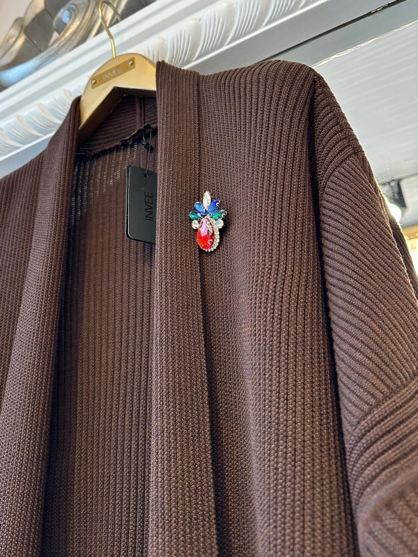 İNVEE 7077 Yün Karışımlı Kahverengi Hırka