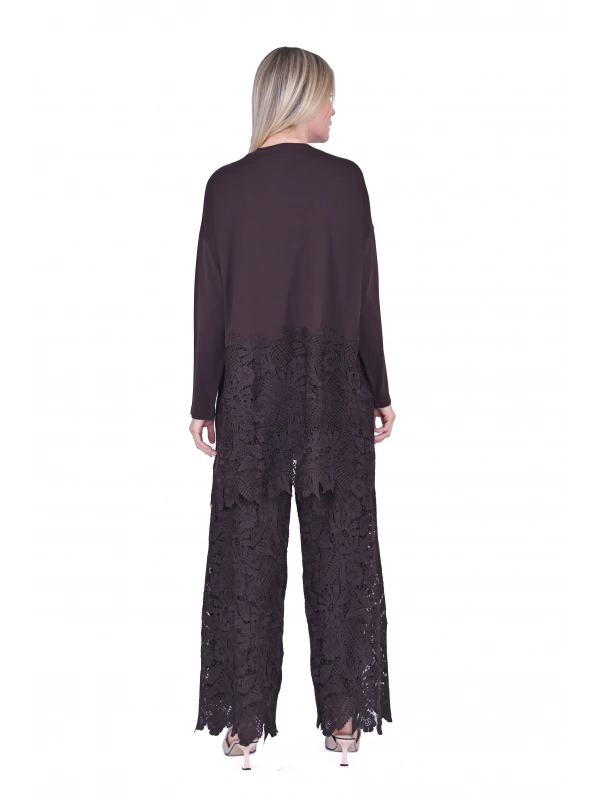 İNVEE 7078 Dantelli Takım - Kahverengi