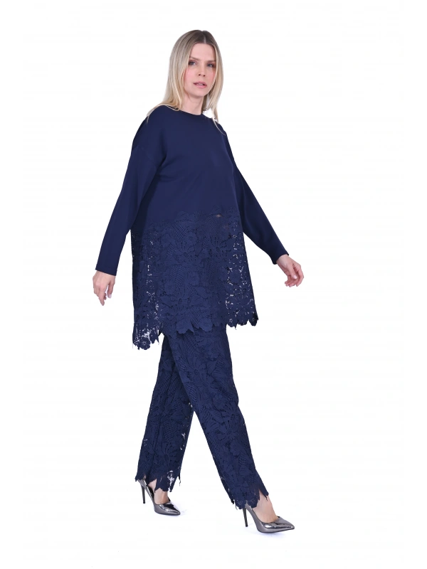 İNVEE 7078 Dantelli Takım - Lacivert