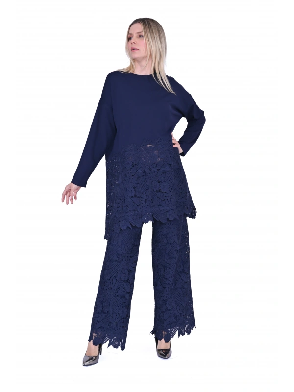 İNVEE 7078 Dantelli Takım - Lacivert