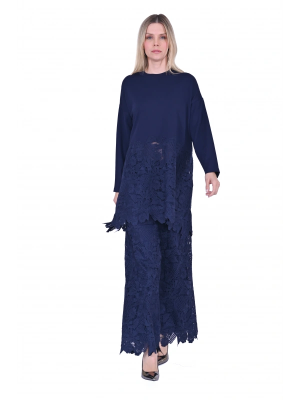 İNVEE 7078 Dantelli Takım - Lacivert