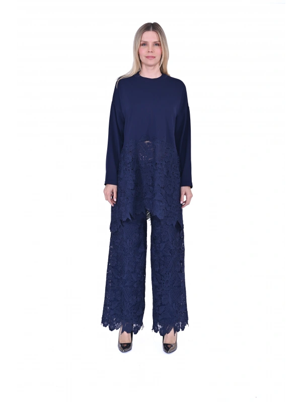 İNVEE 7078 Dantelli Takım - Lacivert