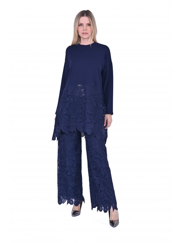 İNVEE 7078 Dantelli Takım - Lacivert