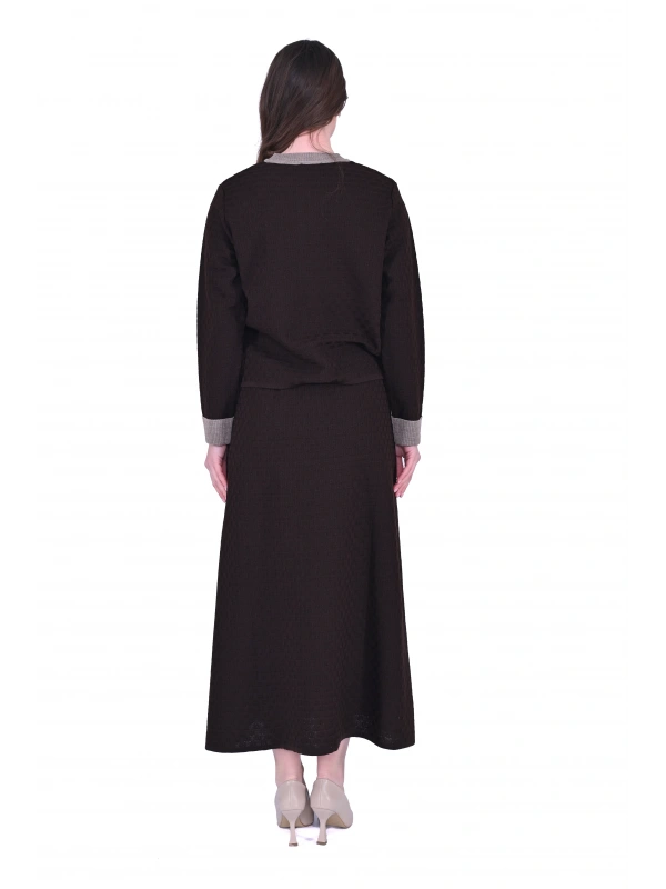 İNVEE 7080 Yün Karışımlı Triko Takım - Kahverengi