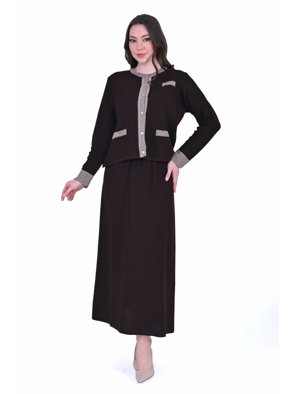 İNVEE 7080 Yün Karışımlı Triko Takım - Kahverengi