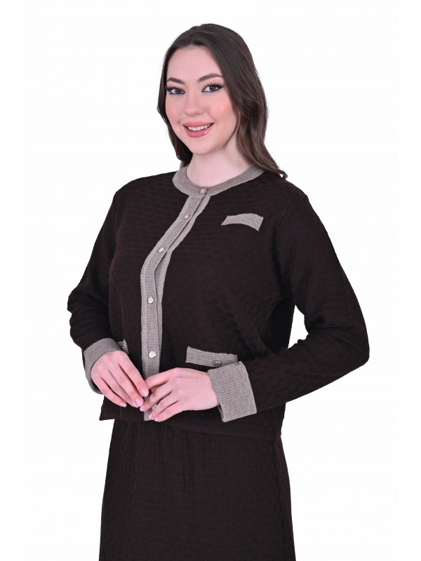 İNVEE 7080 Yün Karışımlı Triko Takım - Kahverengi