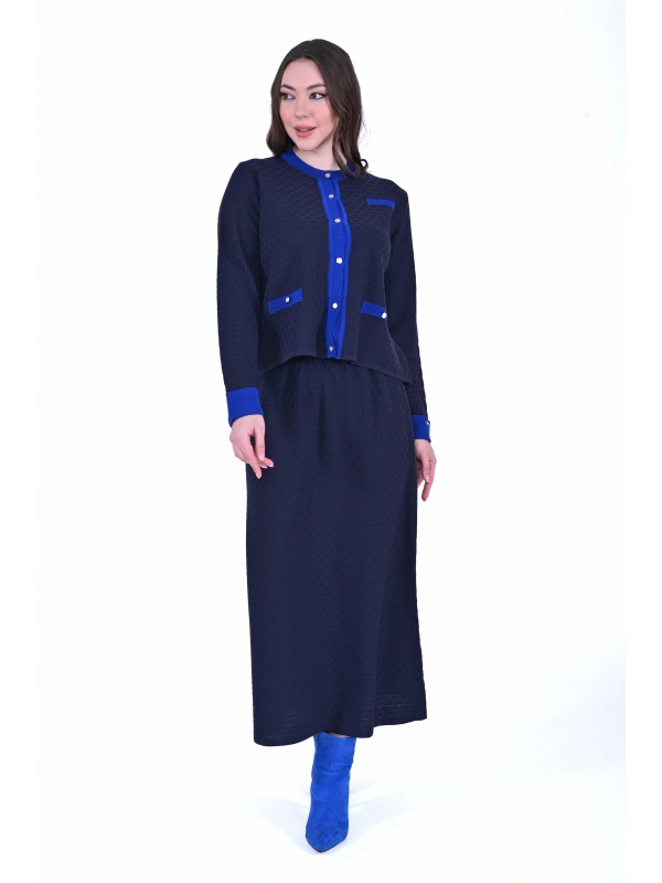 İNVEE 7080 Yün Karışımlı Triko Takım - Lacivert