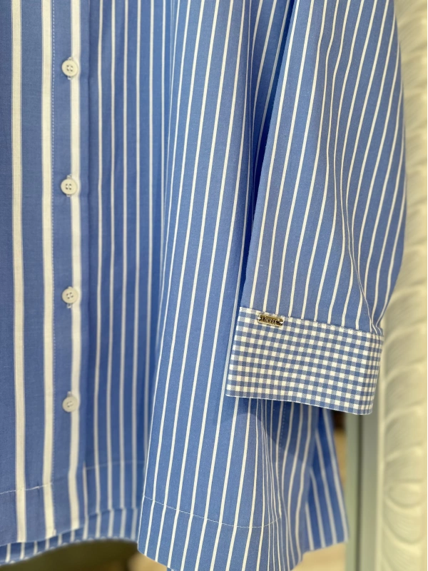 İNVEE Çizgili Pamuk Gömlek - Mavi