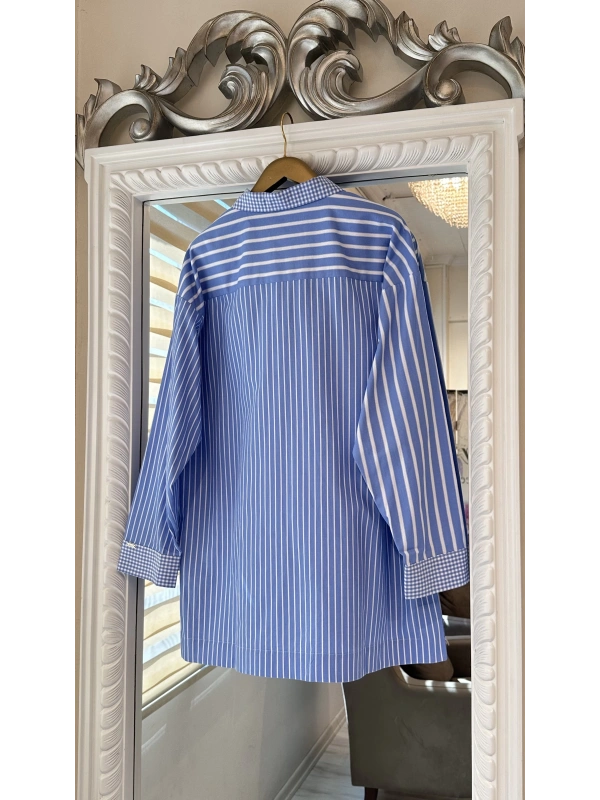 İNVEE Çizgili Pamuk Gömlek - Mavi