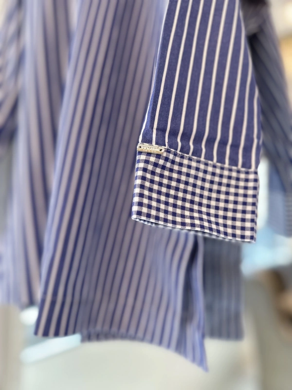 İNVEE Çizgili Pamuk Gömlek - Lacivert