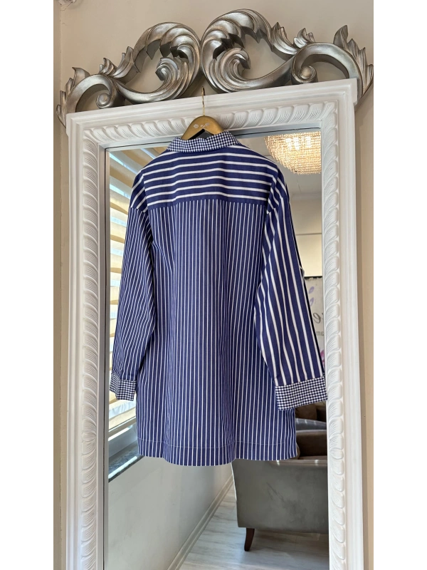 İNVEE Çizgili Pamuk Gömlek - Lacivert