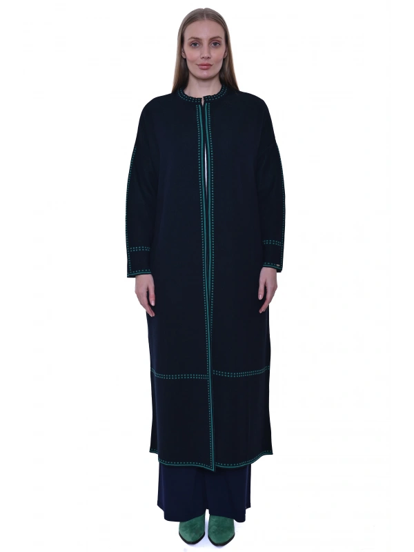 İNVEE 7083 Yün Karışımlı Uzun Hırka - Lacivert