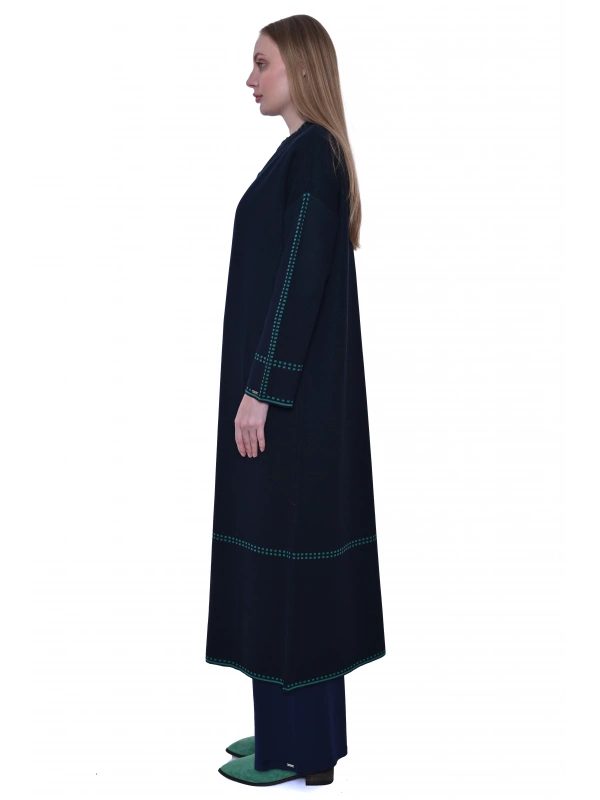 İNVEE 7083 Yün Karışımlı Uzun Hırka - Lacivert