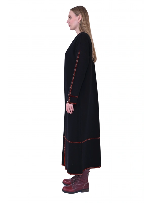 İNVEE 7083 Yün Karışımlı Uzun Hırka - Siyah