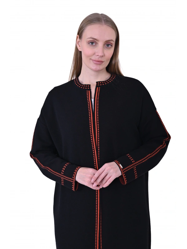 İNVEE 7083 Yün Karışımlı Uzun Hırka - Siyah