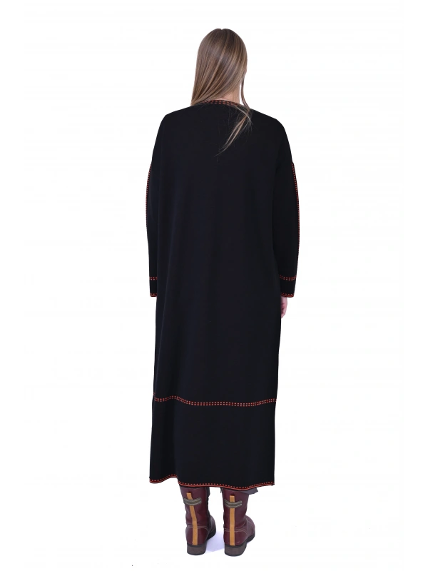 İNVEE 7083 Yün Karışımlı Uzun Hırka - Siyah