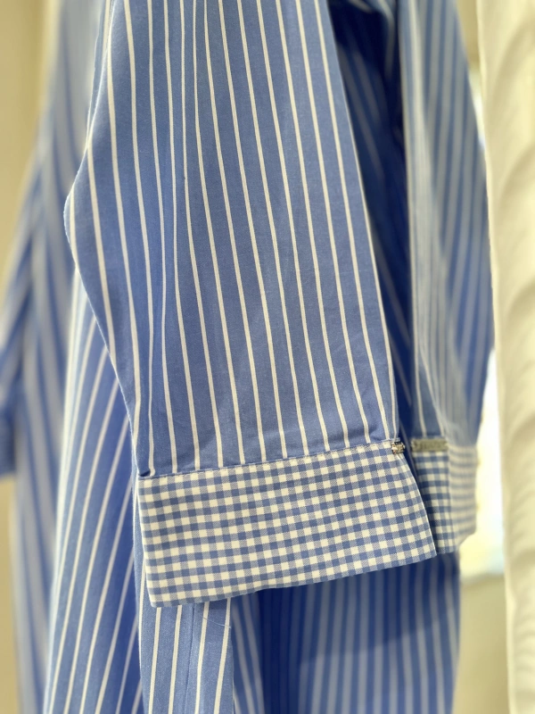 İNVEE Çizgili Uzun Gömlek - Mavi