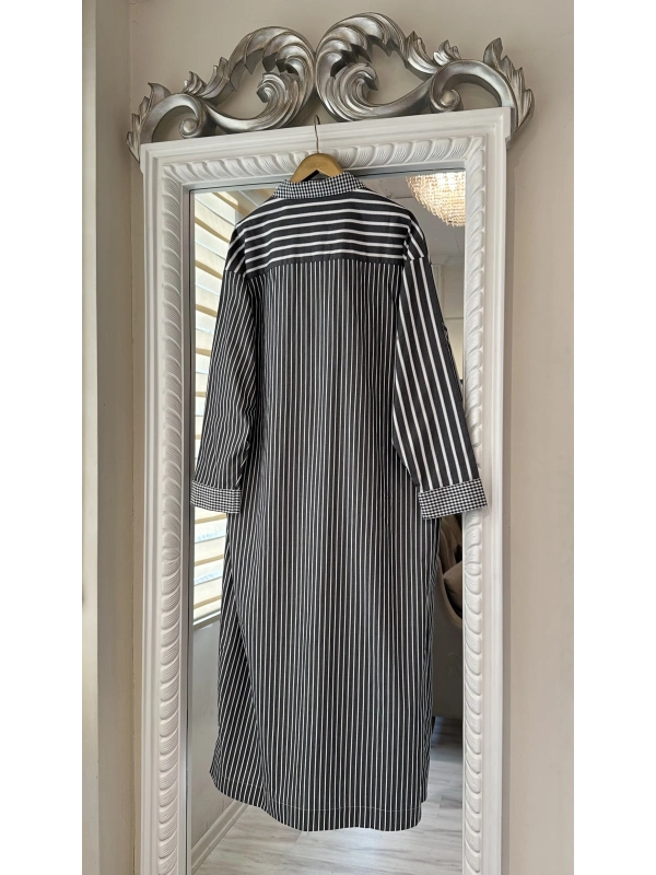 İNVEE Çizgili Uzun Gömlek - Siyah