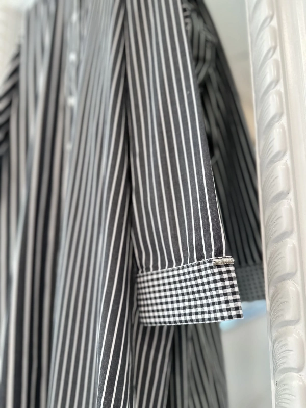 İNVEE Çizgili Uzun Gömlek - Siyah